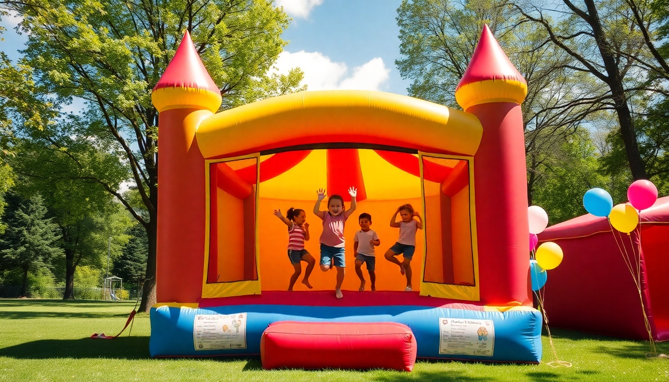 Jumping in a fun bounce house rental near me for kids' party entertainment.