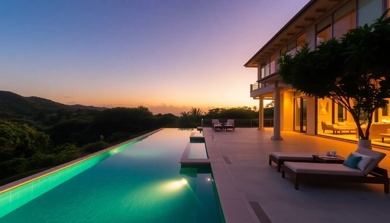 Relax in the stunning st martin private luxury villa with a serene pool and beautiful sunset views.