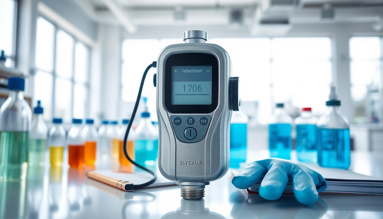 Hydrogen Cyanide gas detector prominently displayed in a modern laboratory with safety equipment.
