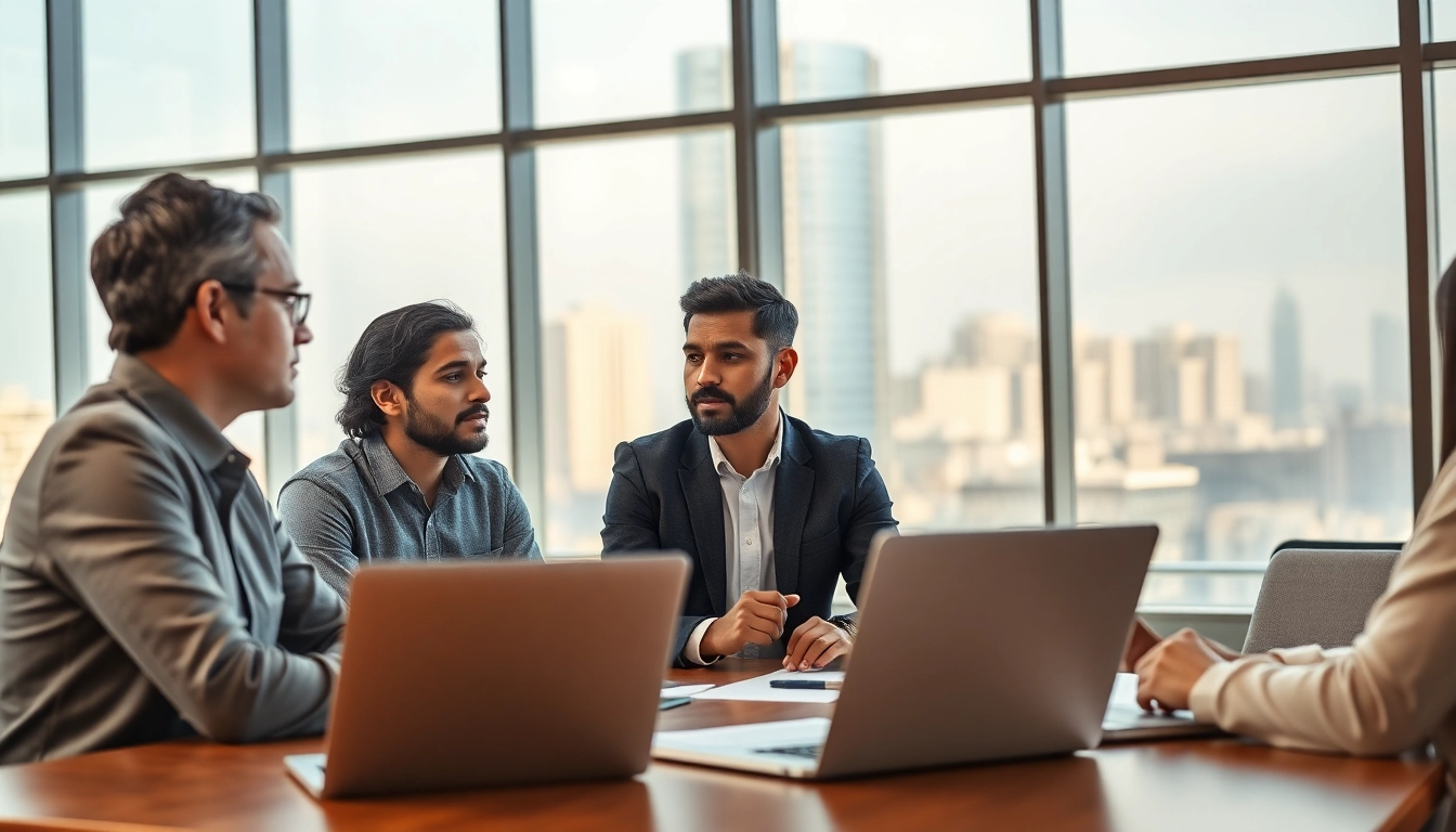 Discussing trademark registration in India and US during a professional business meeting in a modern office.
