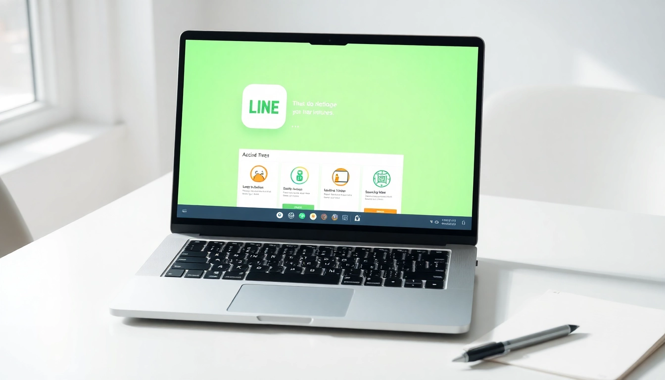 Download the LINE app in the computer version with a sleek laptop showcasing its interface.