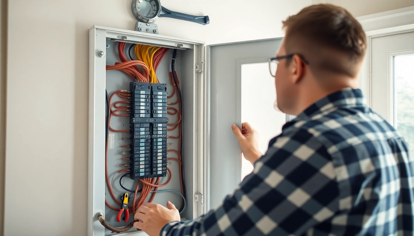 Install an Electrical Panel with precision, highlighted by a skilled electrician in a bright utility room.