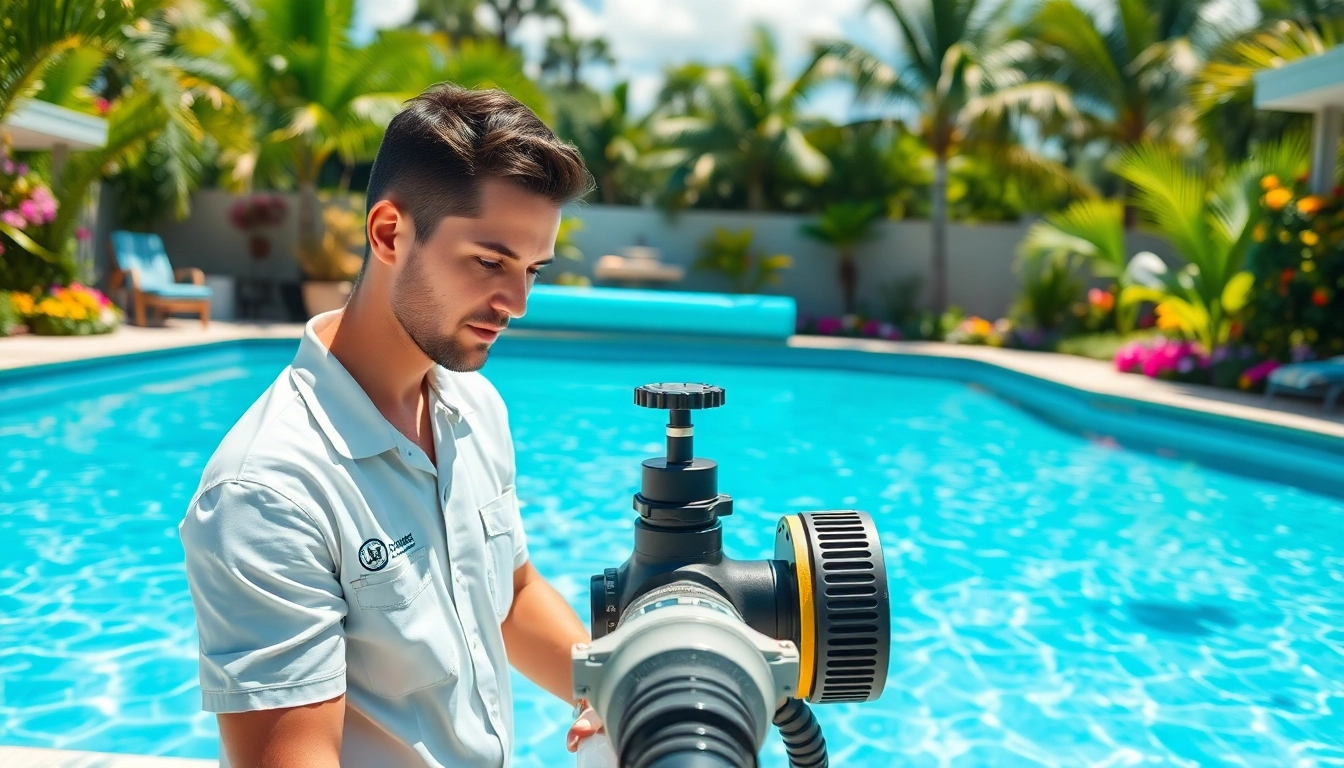 Delivering expert swimming pool service Pinellas County with professional technicians in a serene backyard.