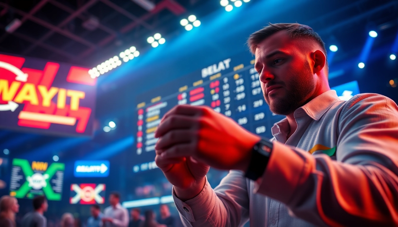 Engage in mix parlay betting with lively scenes of sports enthusiasts placing wagers.