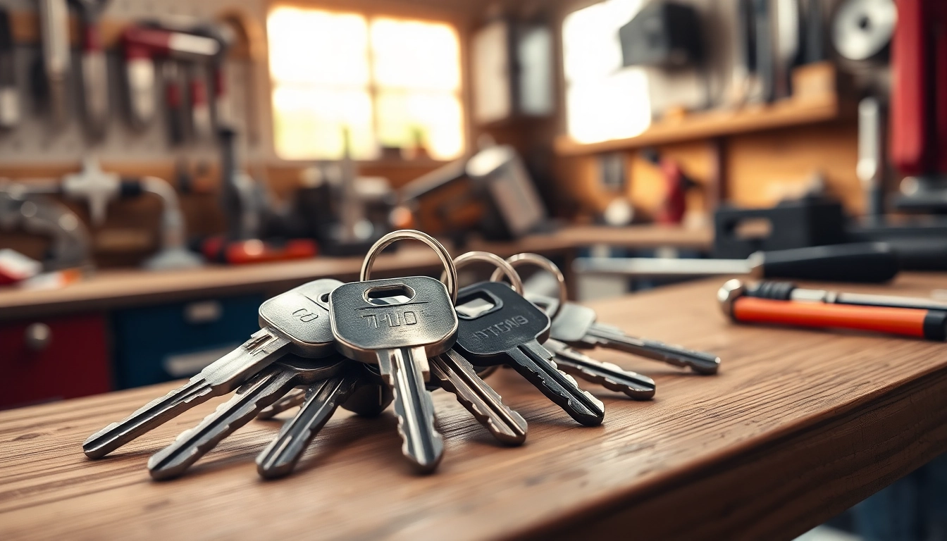 Showcase truck keys on a workbench, highlighting their shine and craftsmanship.