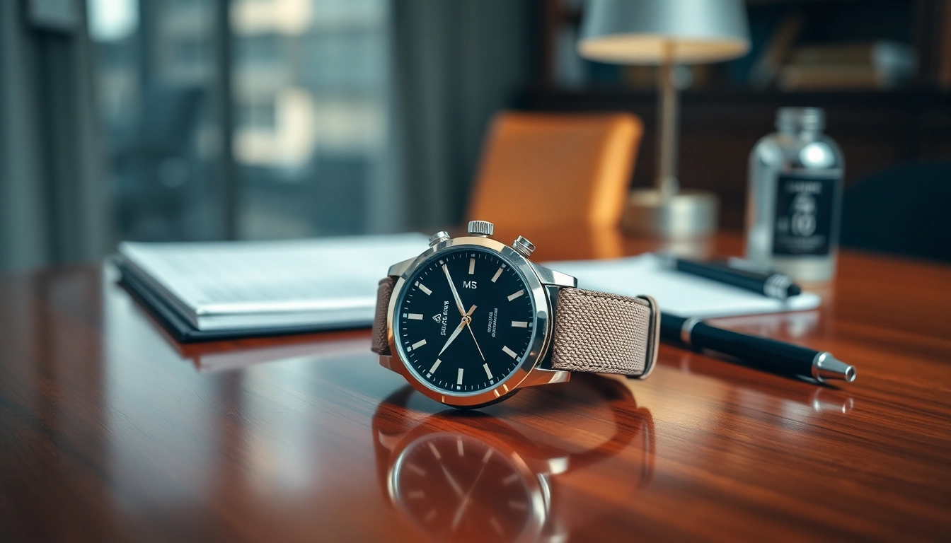Herren Armbanduhr glänzt elegant auf einem Holzuntergrund mit natürlichem Licht.
