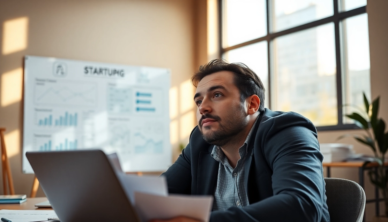 Launch successful startup concepts with an entrepreneur brainstorming in a modern office environment.
