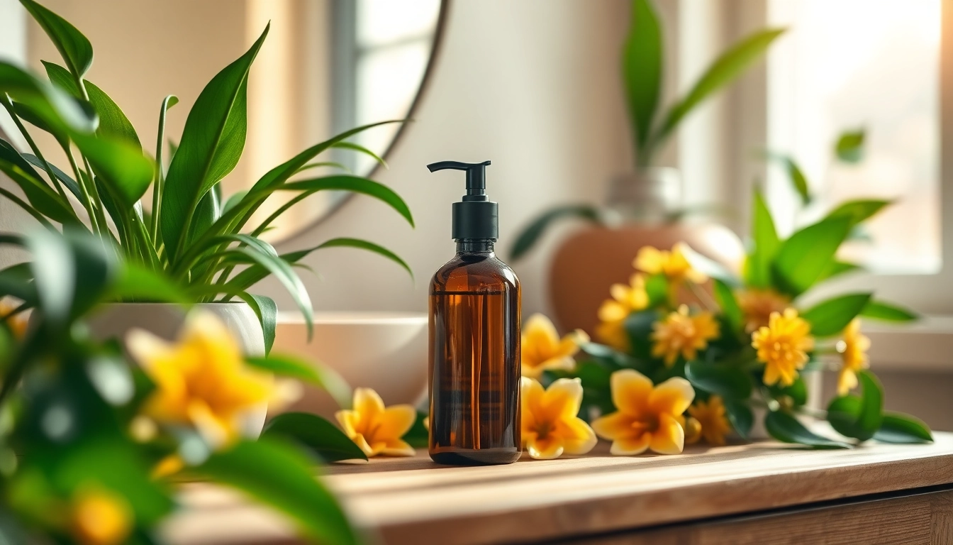 Hydrate and nourish curly hair with this luxurious curly hair oil displayed on a wooden vanity amidst greenery.