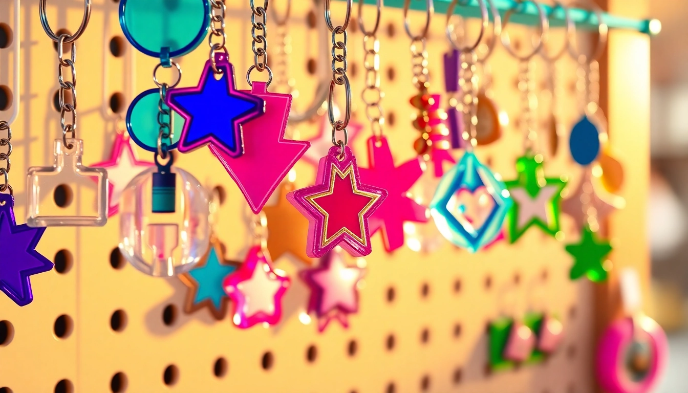 Showcase of unique acrylic keychain custom designs with vibrant colors and smooth textures.
