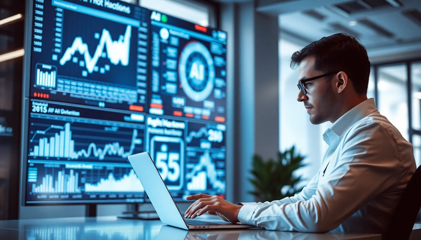 Analyze content with advanced ai detection tool in a modern office environment.