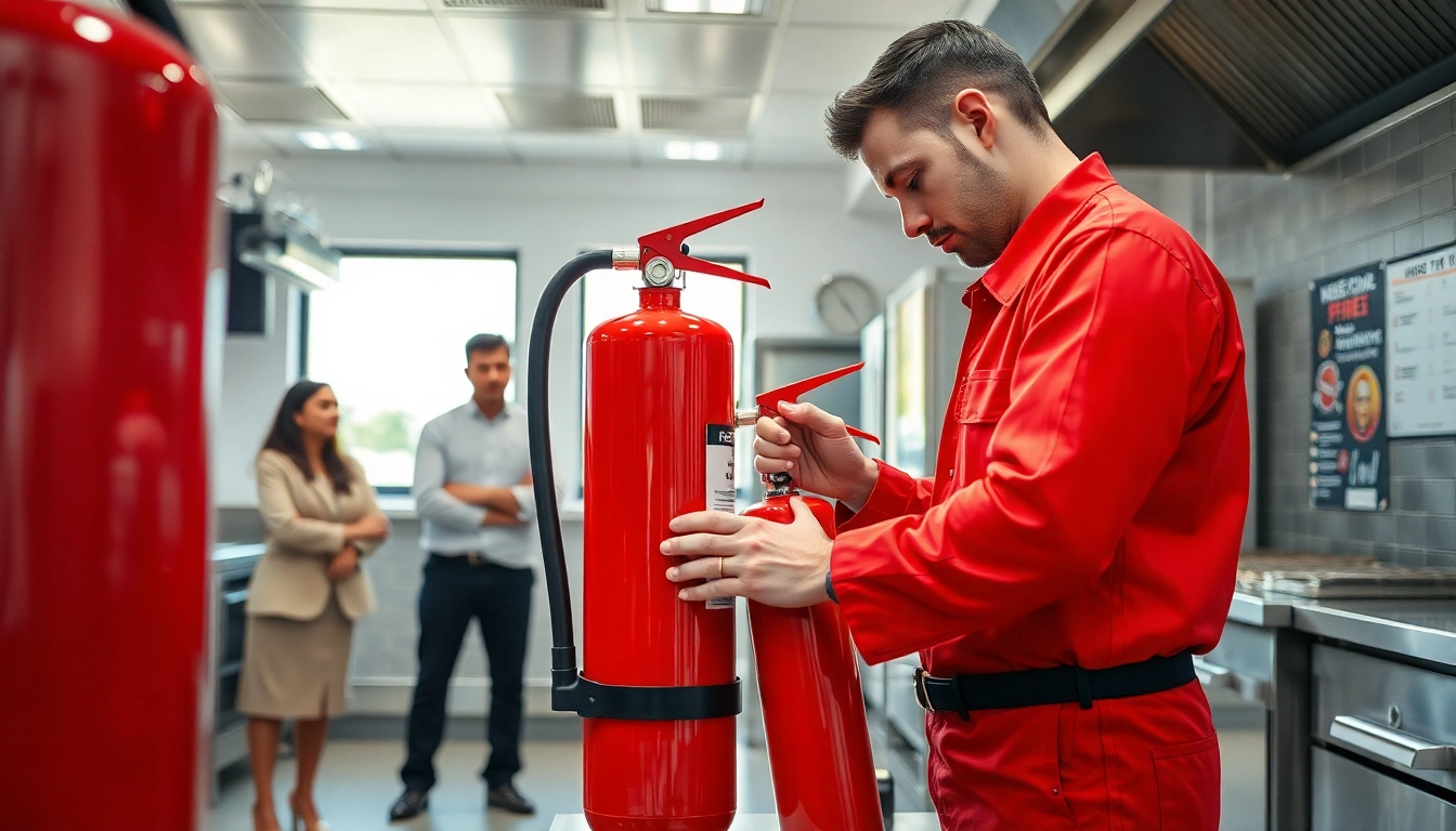 Ensure fire extinguisher service is done by a professional technician in a commercial kitchen.