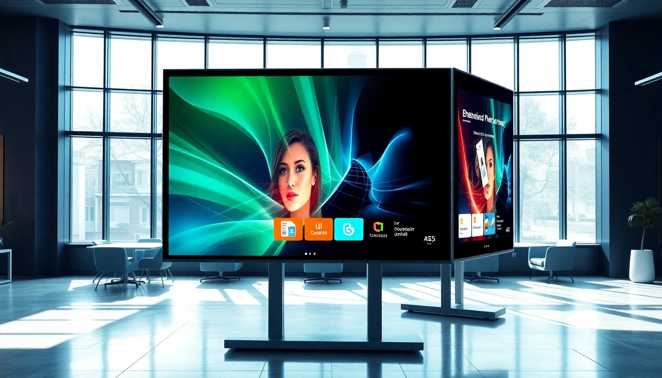 Engaging cloud-based digital signage solution displayed in a modern office environment.