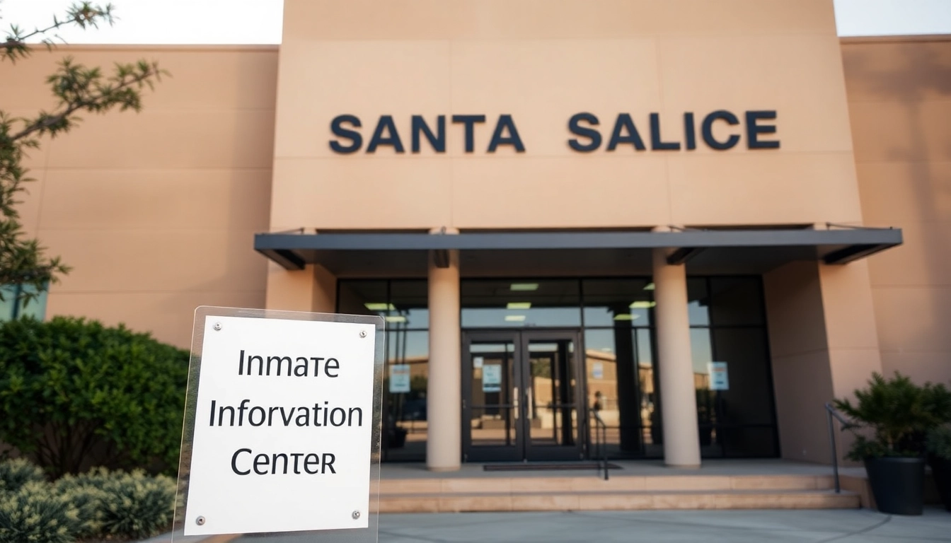 Simplified view of the Santa Ana jail inmate search center exterior, with clear signage.