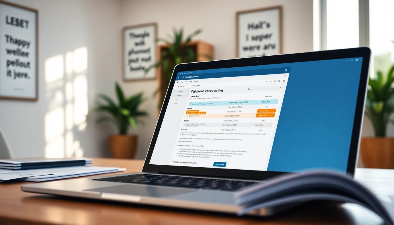 Engaging plagiarism checker interface on a sleek laptop in a cozy office environment.