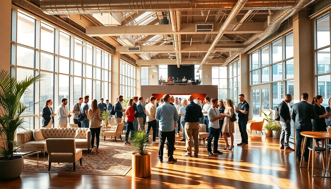 Experience a modern event space designed for networking and social interactions.