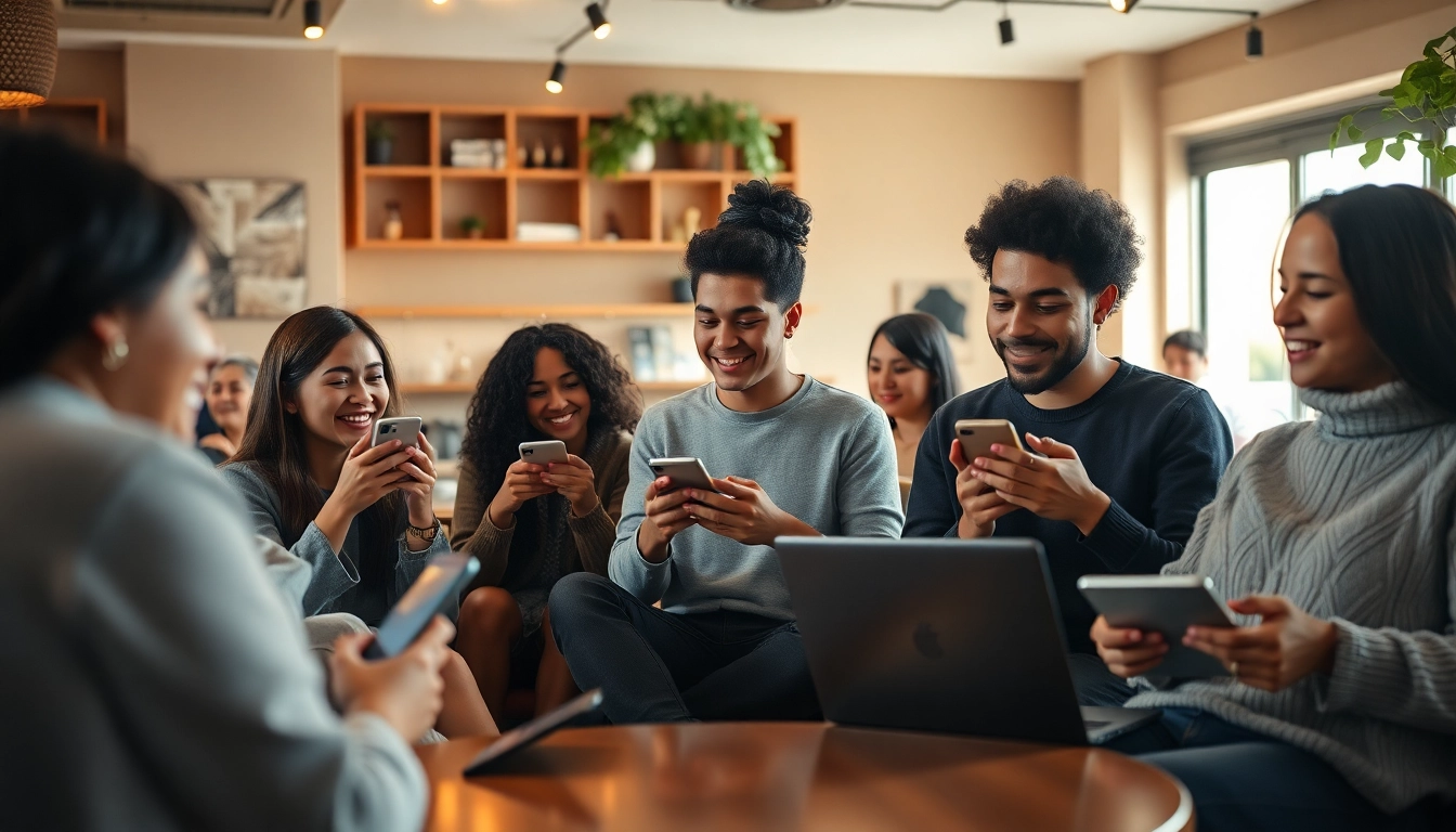 People enjoying Anonymous Conversations while using devices in a cozy cafe setting.