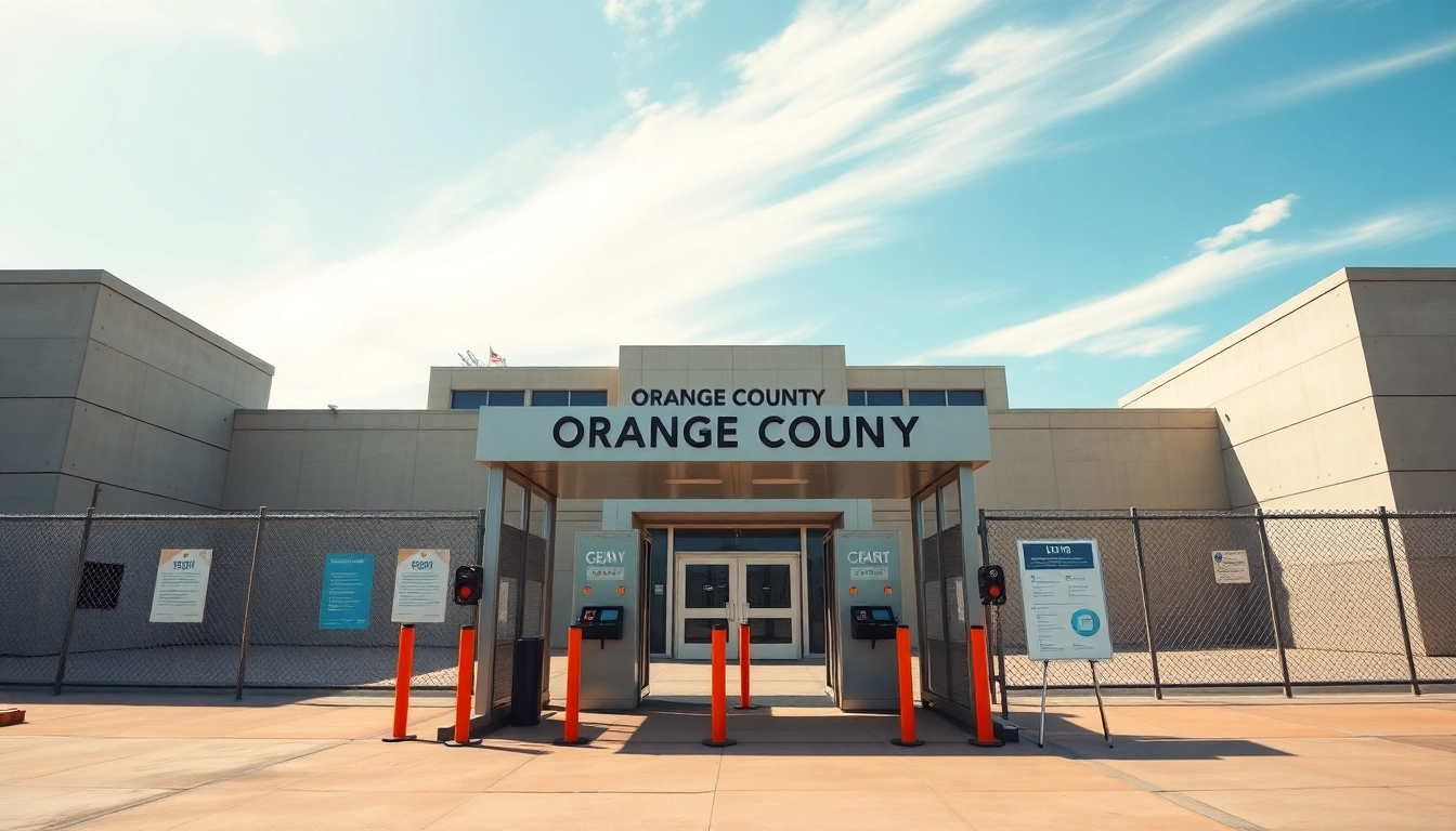 View of the orange county jail facility showcasing its secure entrance and modern architecture.
