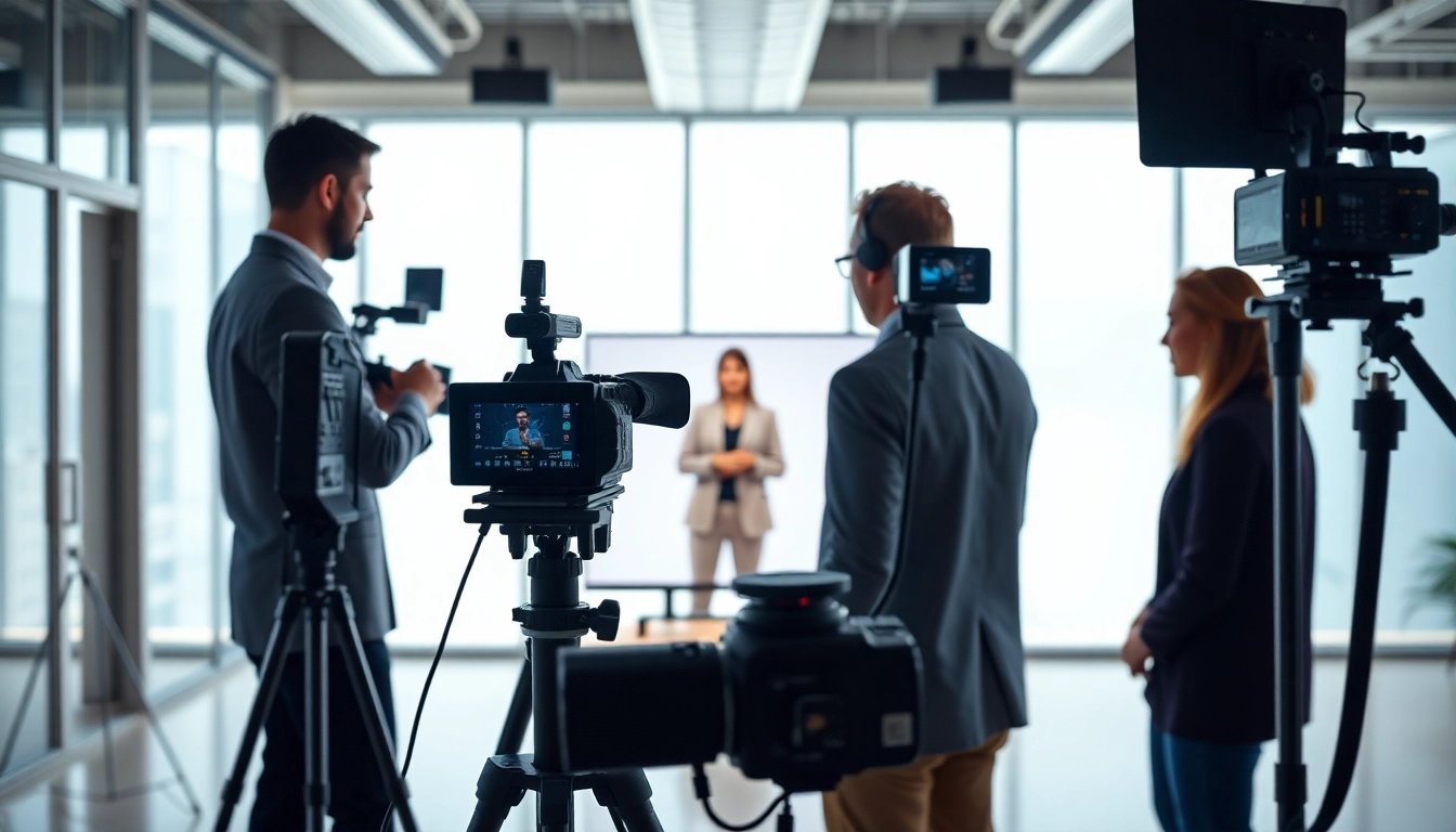 Engaging financial services video production shoot with diverse experts in a modern studio.