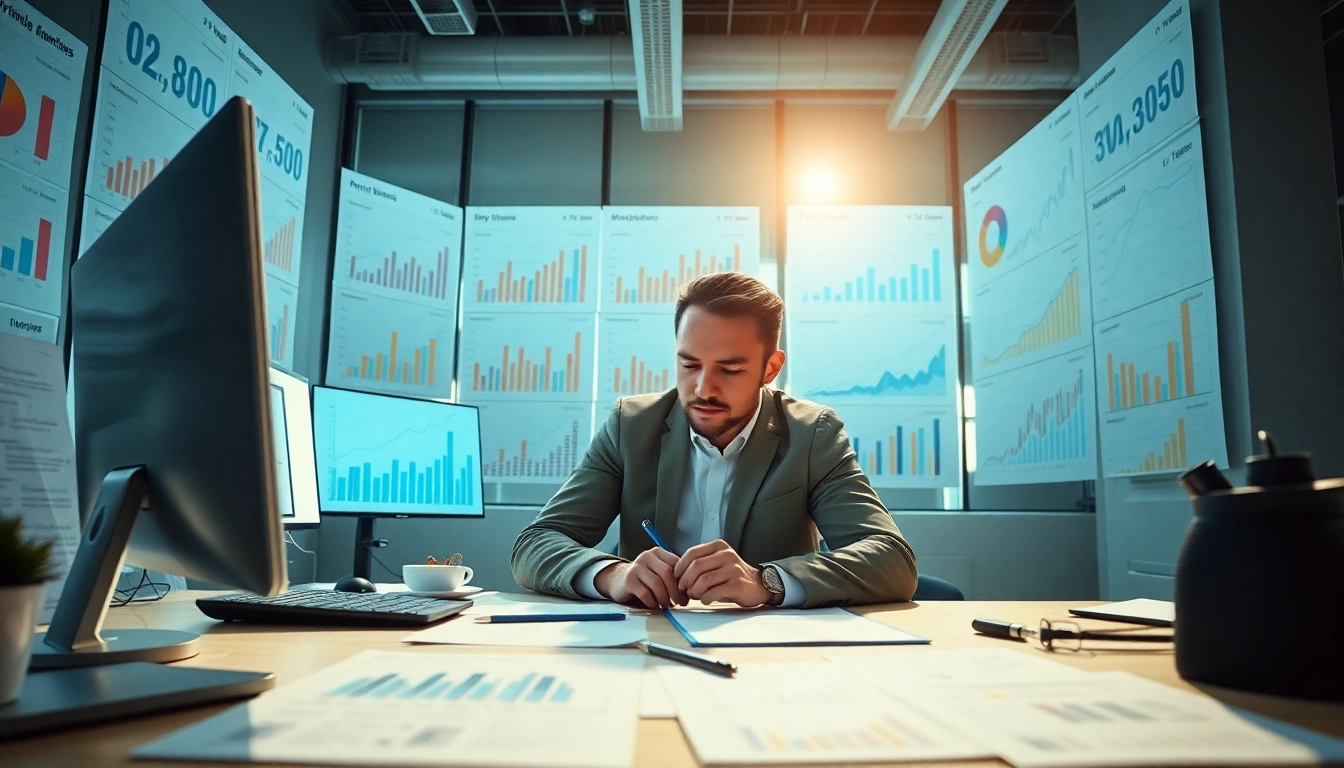Analyze data to find competitor pricing in a modern office with charts.