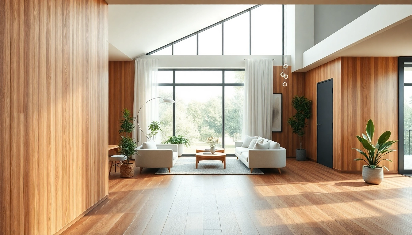 Enhance modern wood paneling for walls in a stylish interior with natural light and elegant decor.
