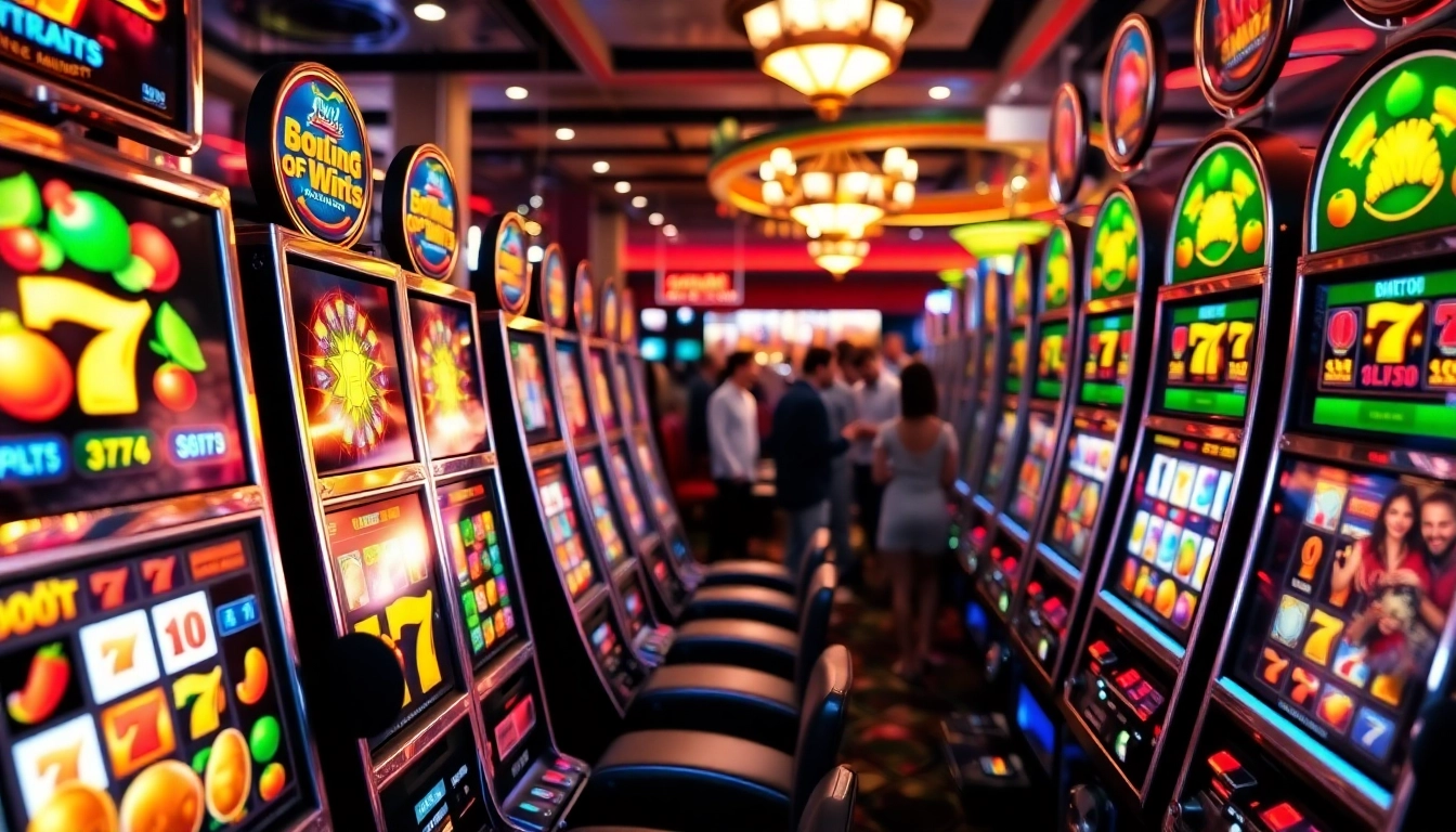Simulateur de machines à sous avec des rouleaux colorés et une ambiance de casino joyeuse