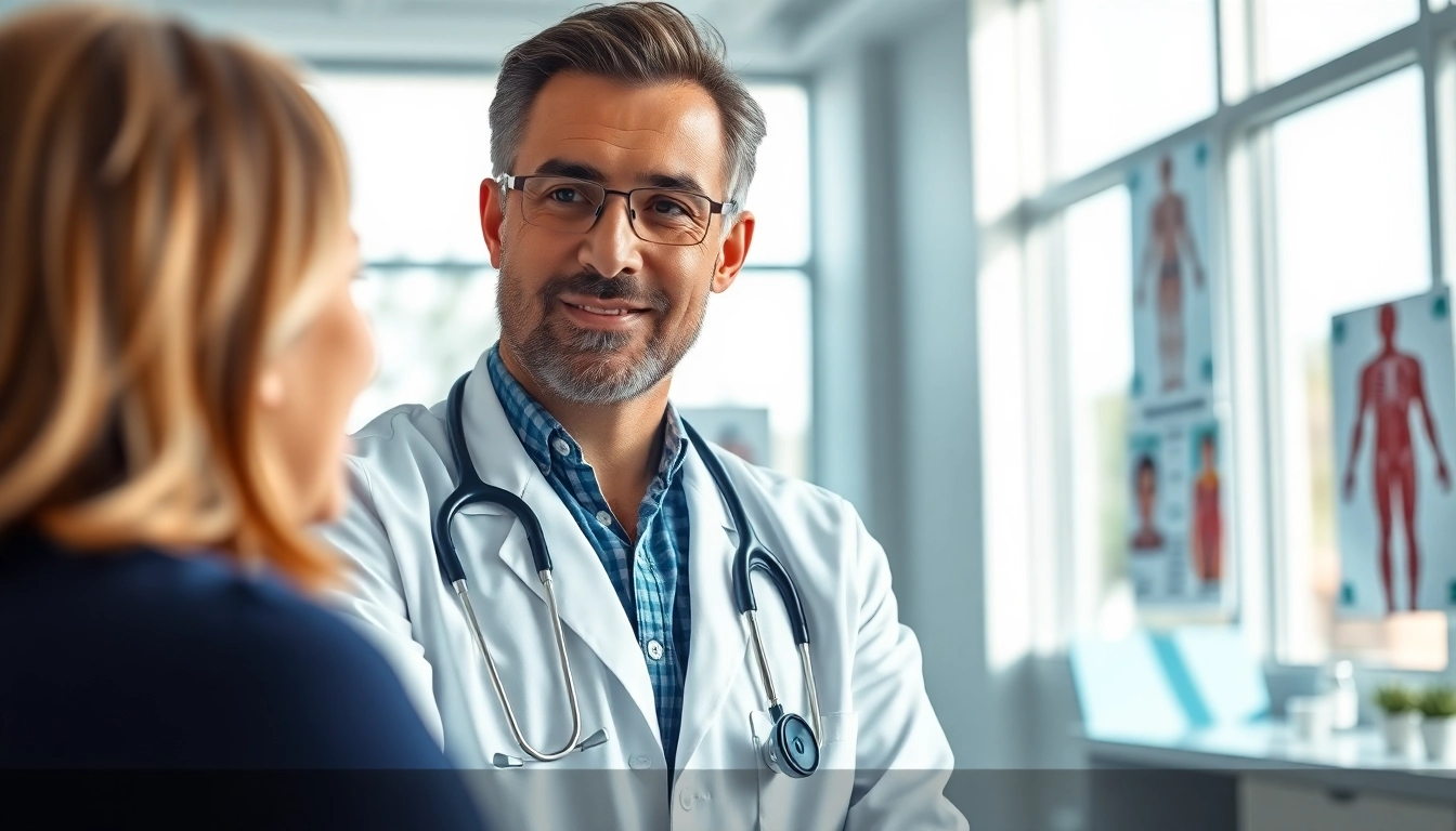 Dr Parker assisting a patient in a professional medical setting, showcasing care and expertise.