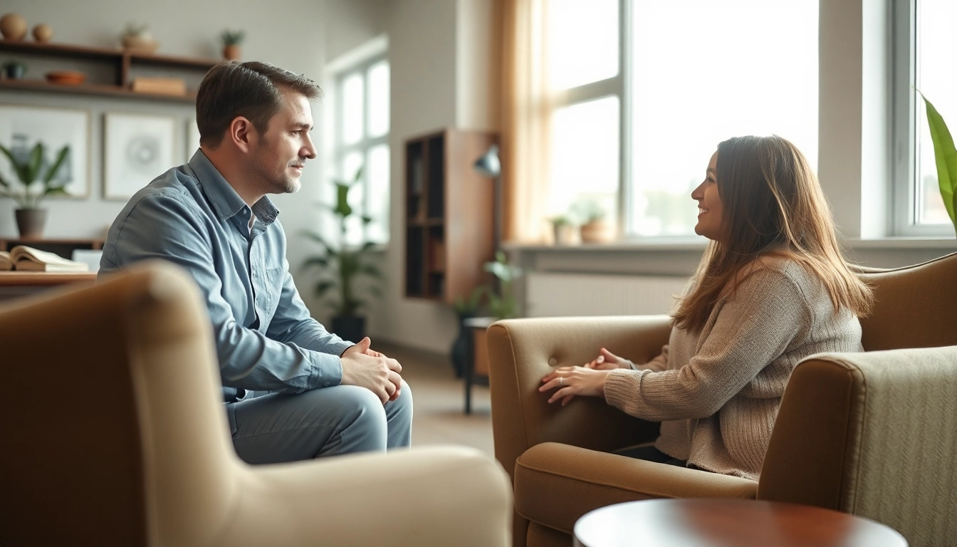 Engaging psychotherapy session in Dubai showcasing professional therapist listening to client’s concerns.