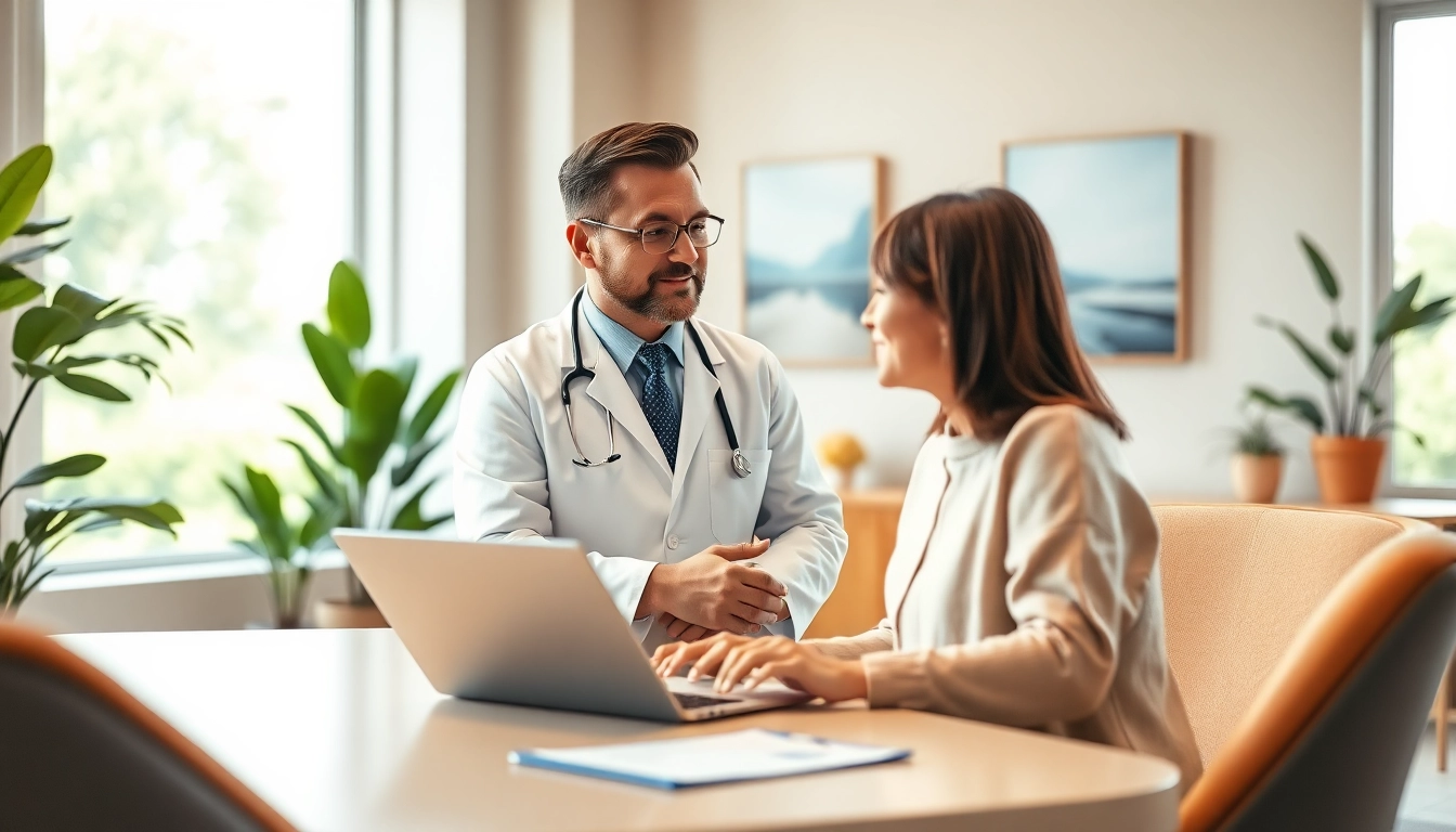 Boutique doctor consulting with a patient in a modern clinic, emphasizing personalized healthcare.