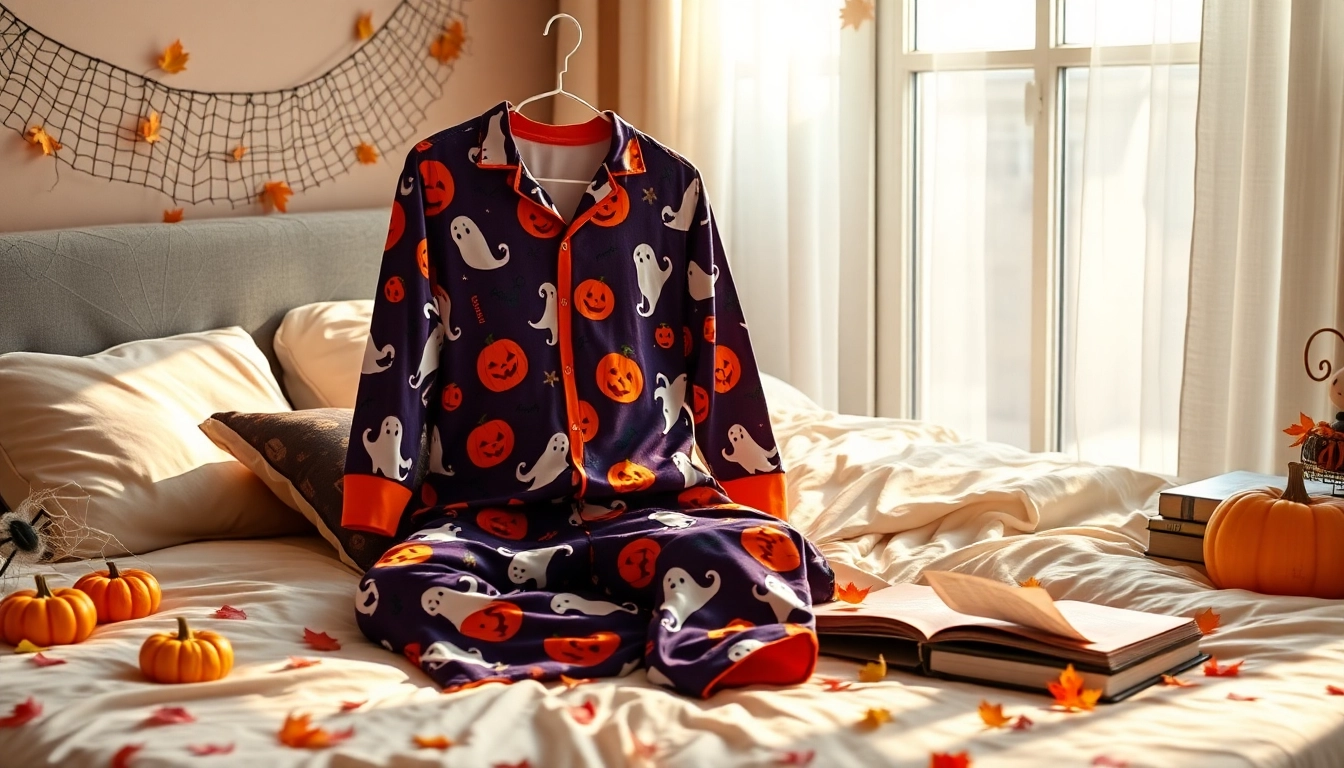 Shop playful Halloween pajamas featuring fun design patterns for a festive feel.