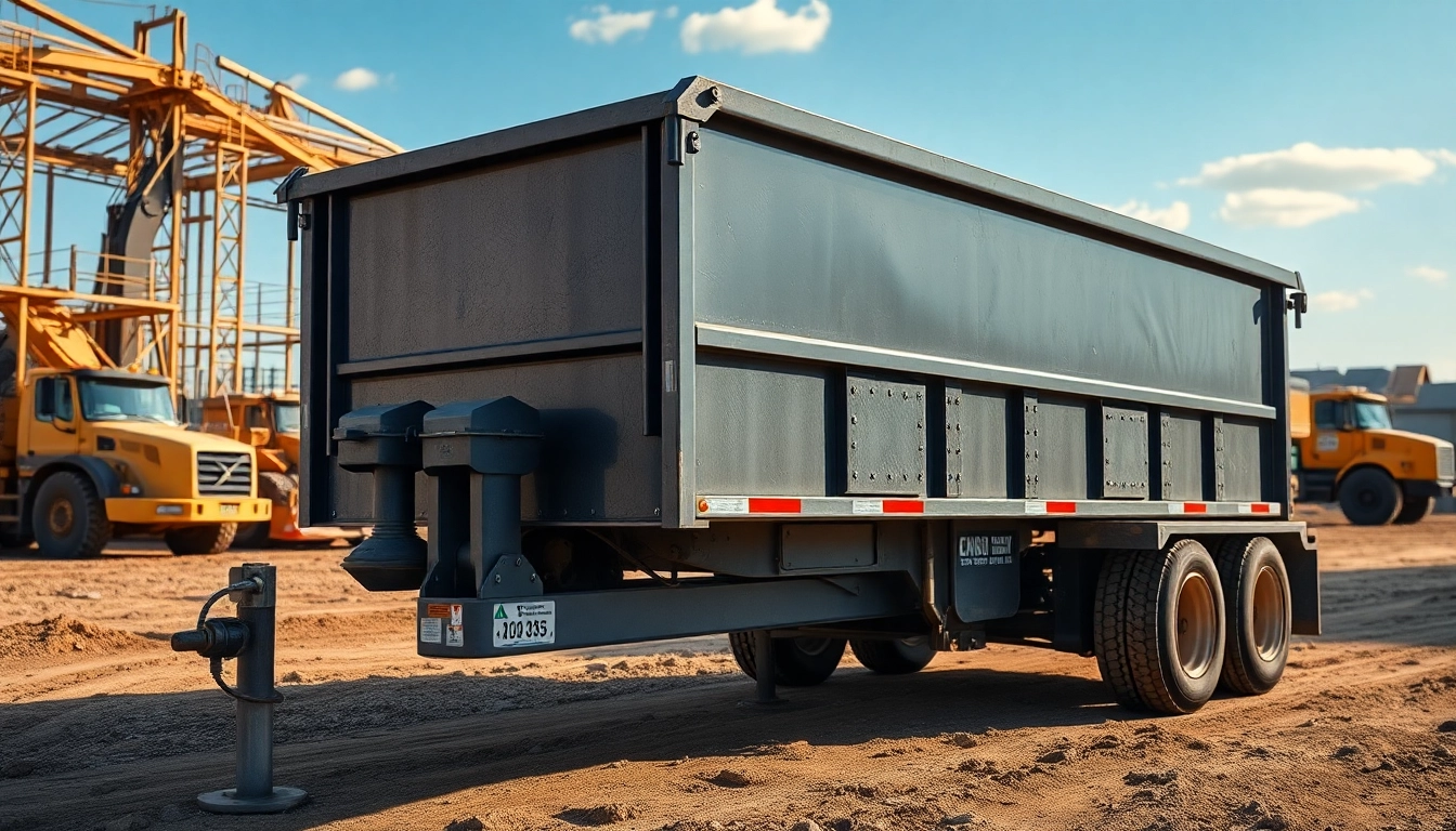 Find a reliable used dump trailer for sale near me, showcasing its durability and strength at a construction site.