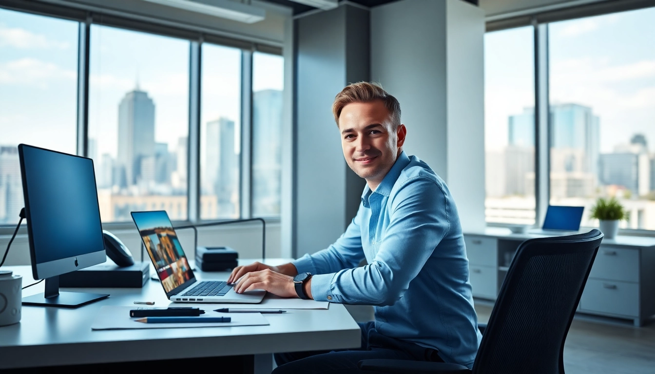 Enhance your presence with web design kansas city by a professional designer in a vibrant office.