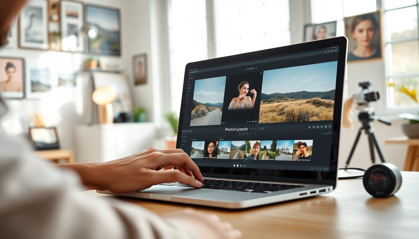 Enhance your photography with Premium presets, showcasing a photographer at work.