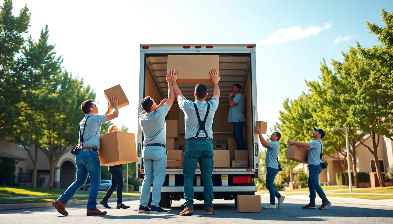 Movers professionally handling furniture for Cheap movers in a vibrant suburban setting.