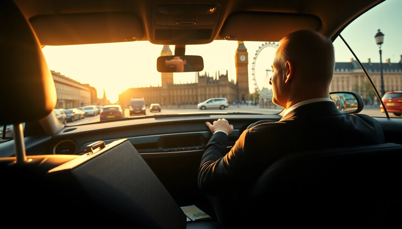 Experience chauffeur hire london with a luxury vehicle against an iconic London backdrop.