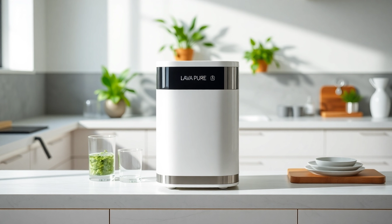 Lava Pure - nowoczesny system filtracji wody na kuchennym blacie, podkreślający czystość i ekologię.