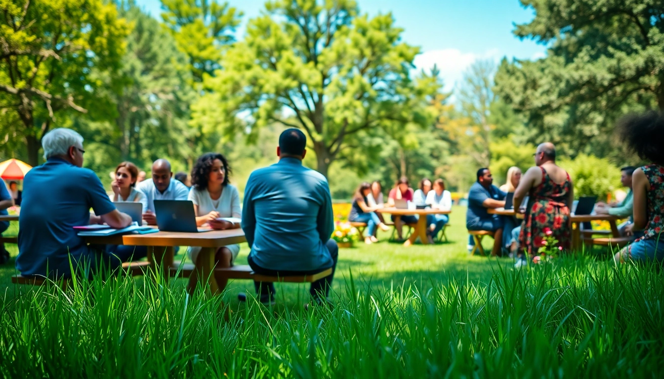 People collaborating in a park in Lexington SC, showcasing community engagement and networking.