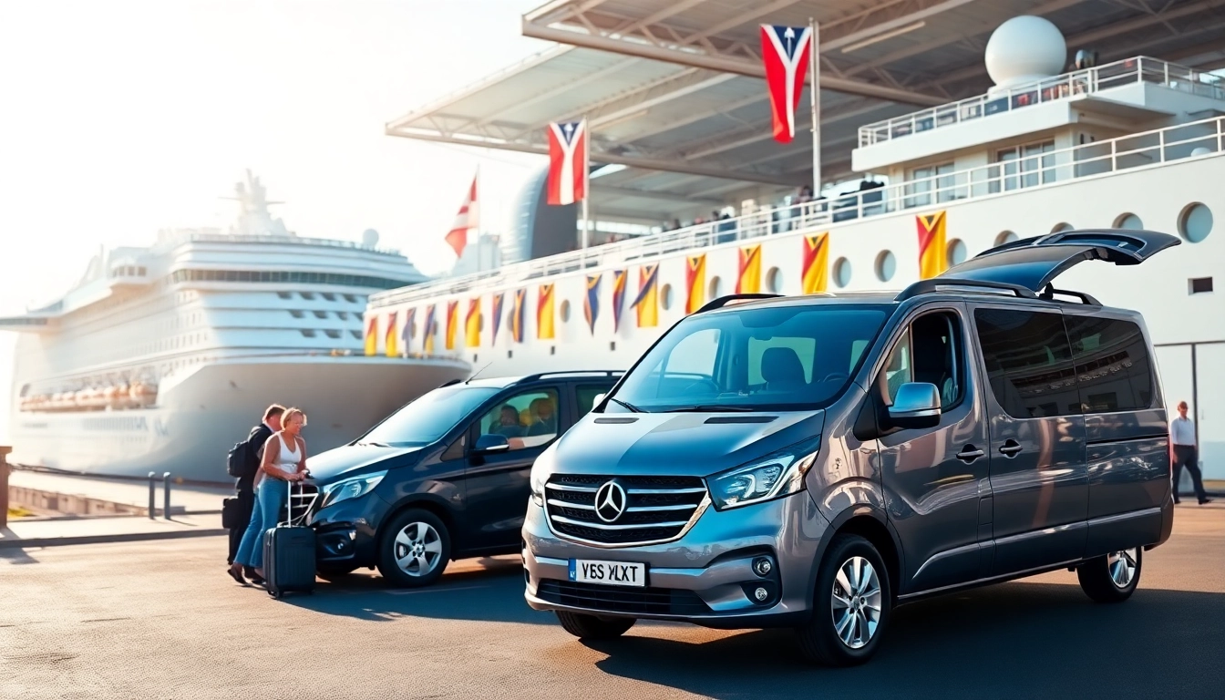 Exciting Southampton cruise transfers from East Kent with modern, welcoming vehicles at a busy cruise terminal.